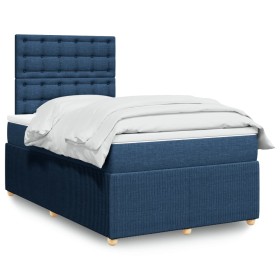 Cama box spring con colchón tela azul 120x200