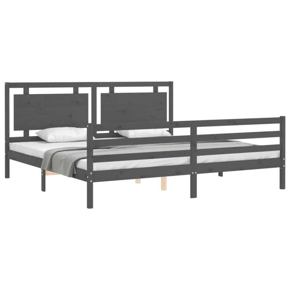 Estructura de cama con cabecero madera maciza gris 200x200