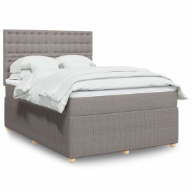 Cama box spring con colchón tela gris taupe 140x190
