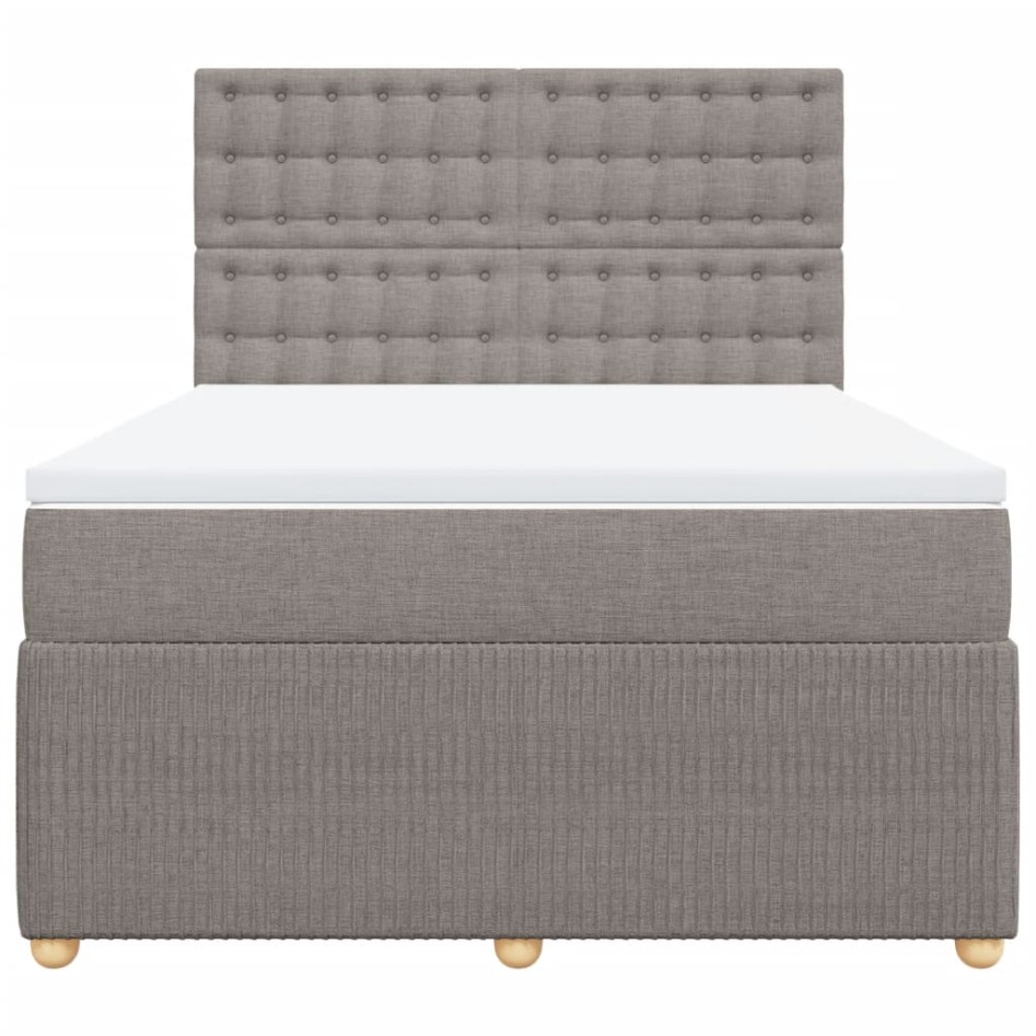 Cama box spring con colchón tela gris taupe 140x190