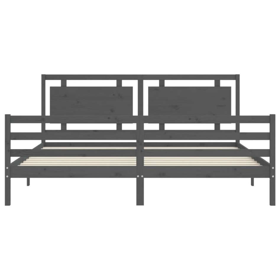 Estructura de cama con cabecero madera maciza gris 200x200