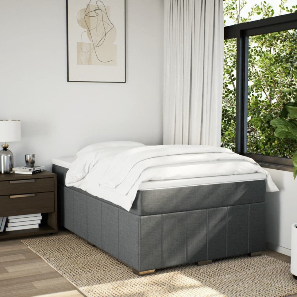 Cama box spring con colchón tela gris oscuro 120x200
