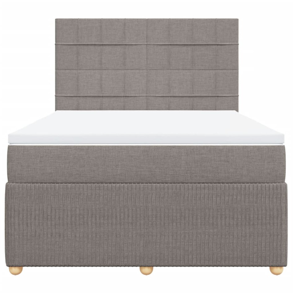 Cama box spring con colchón tela gris taupe 140x190