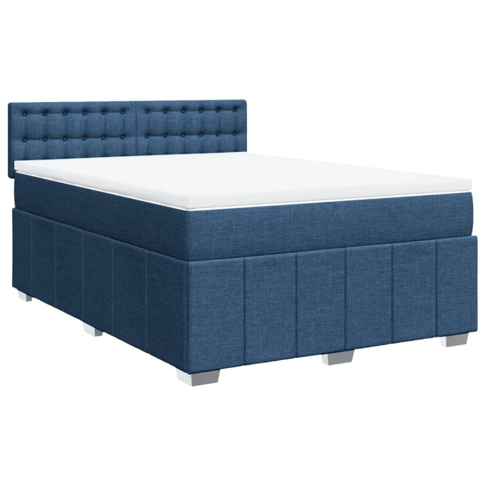 Cama box spring con colchón tela azul 160x200