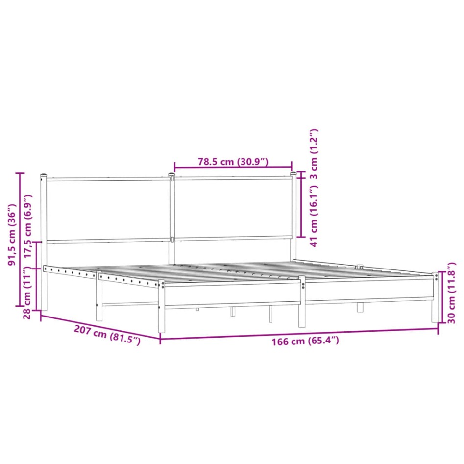 Estructura de cama sin colchón metal roble Sonoma 160x200