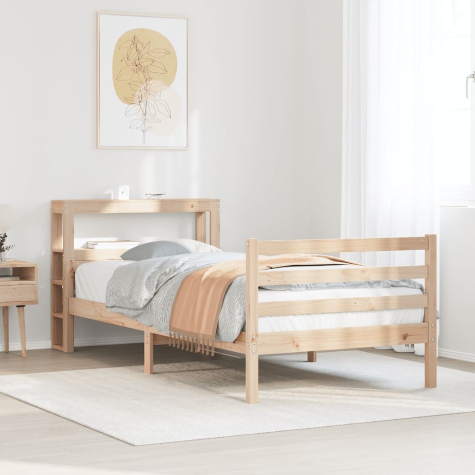 Estructura de cama con cabecero madera maciza de pino 90x200