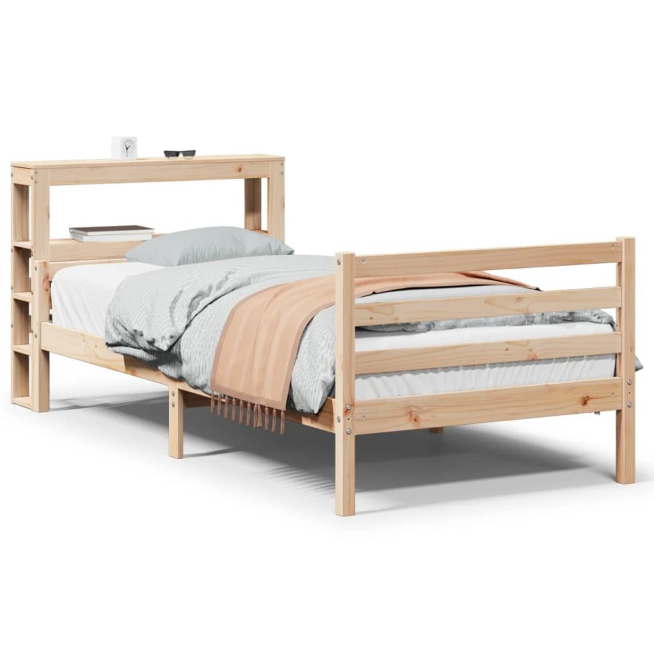 Estructura de cama con cabecero madera maciza de pino 90x200