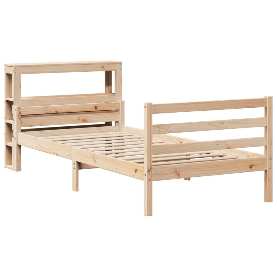 Estructura de cama con cabecero madera maciza de pino 90x200
