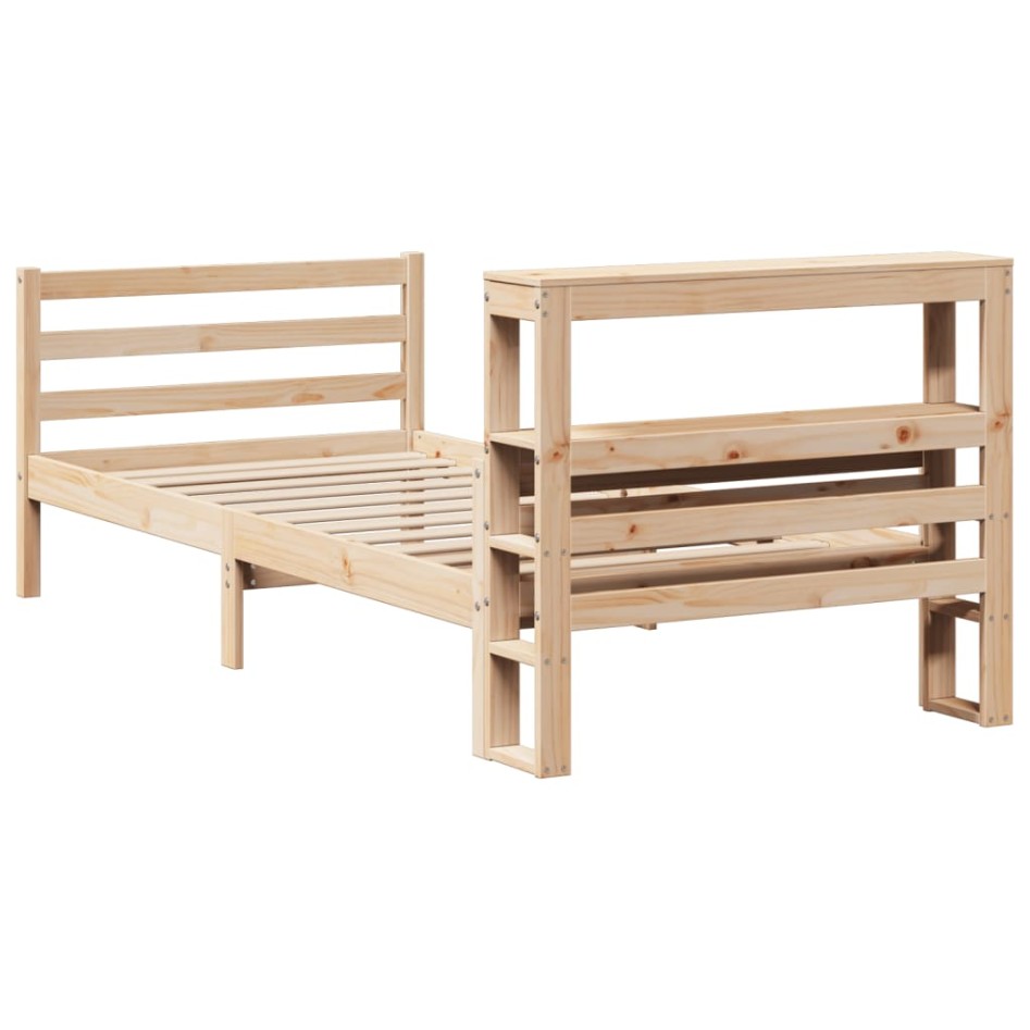 Estructura de cama con cabecero madera maciza de pino 90x200
