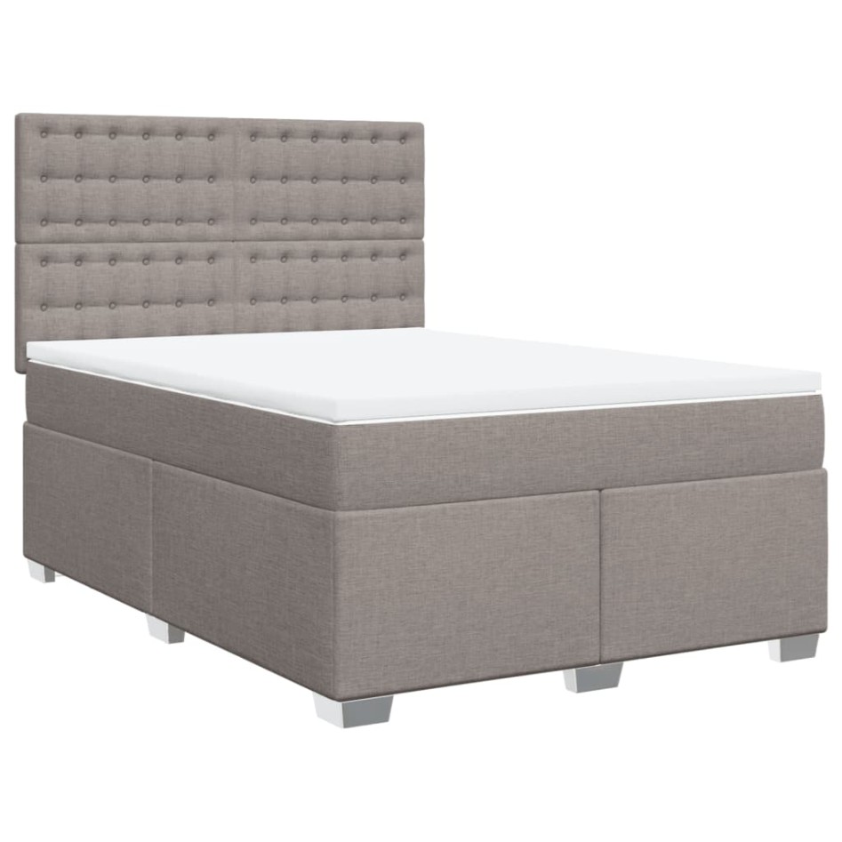 Cama box spring con colchón tela gris taupe 140x200
