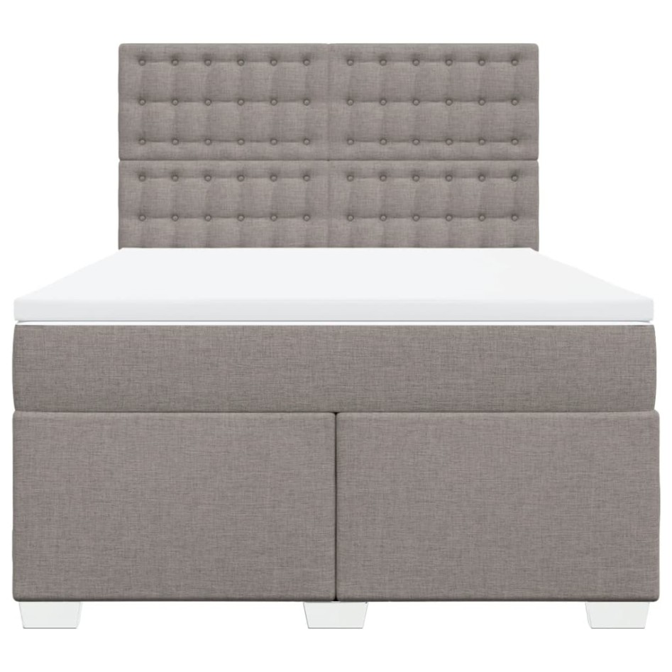 Cama box spring con colchón tela gris taupe 140x200