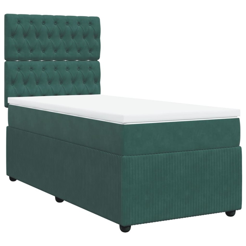 Cama box spring con colchón terciopelo verde oscuro 80x200