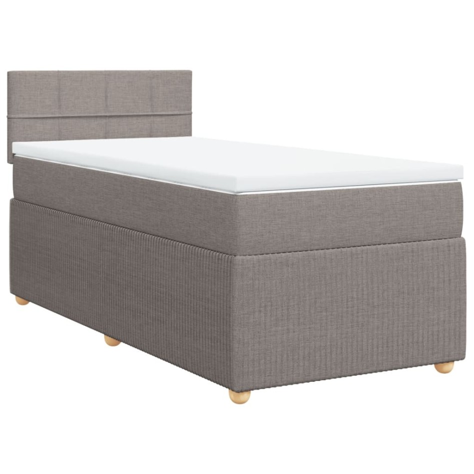 Cama box spring con colchón tela gris taupe 100x200