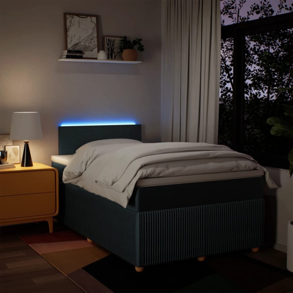 Cama box spring con colchón tela azul 120x200