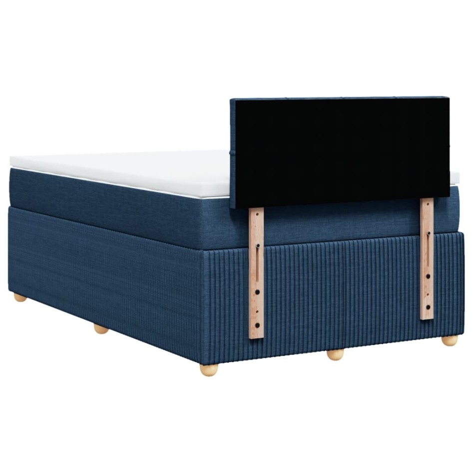 Cama box spring con colchón tela azul 120x200