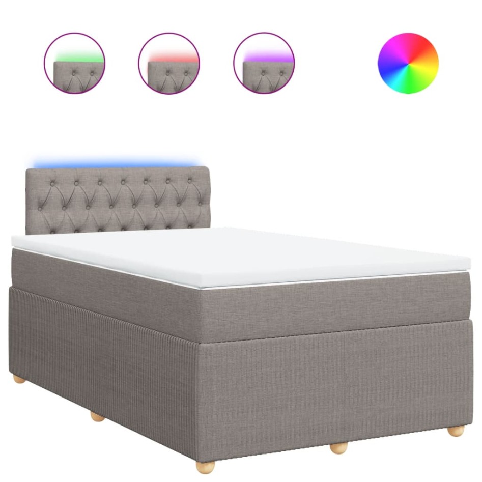 Cama box spring con colchón tela gris taupe 120x200