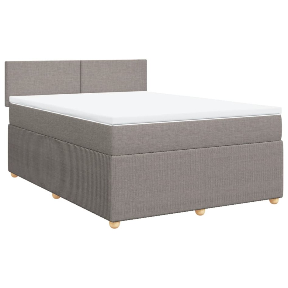 Cama box spring con colchón tela gris taupe 140x190