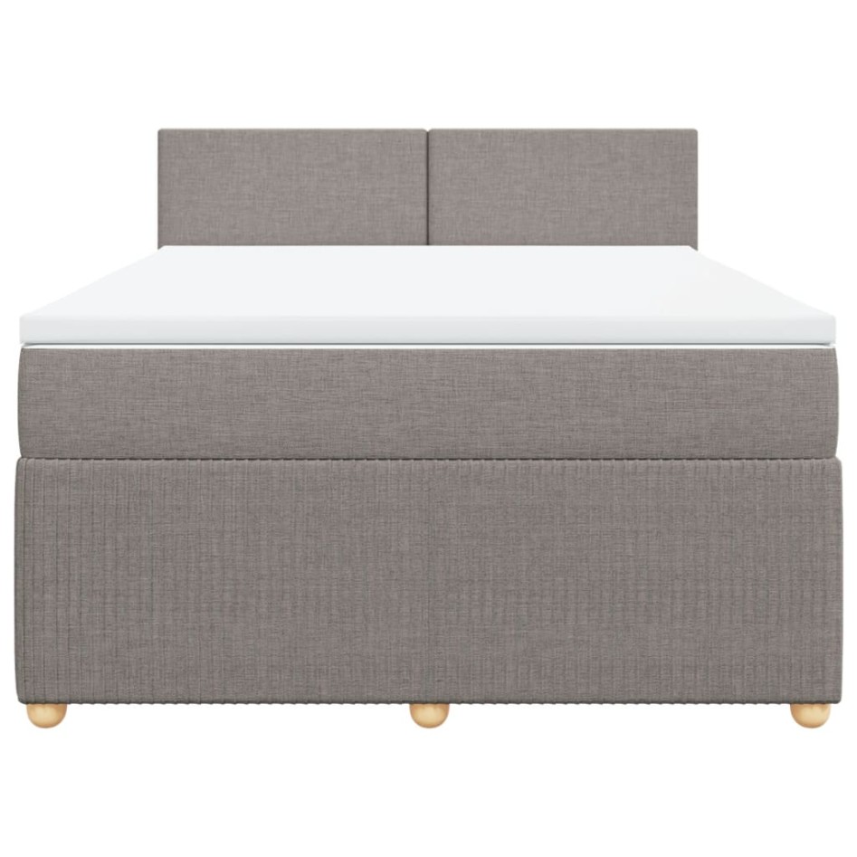 Cama box spring con colchón tela gris taupe 140x190