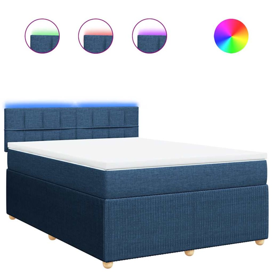 Cama box spring con colchón tela azul 140x190