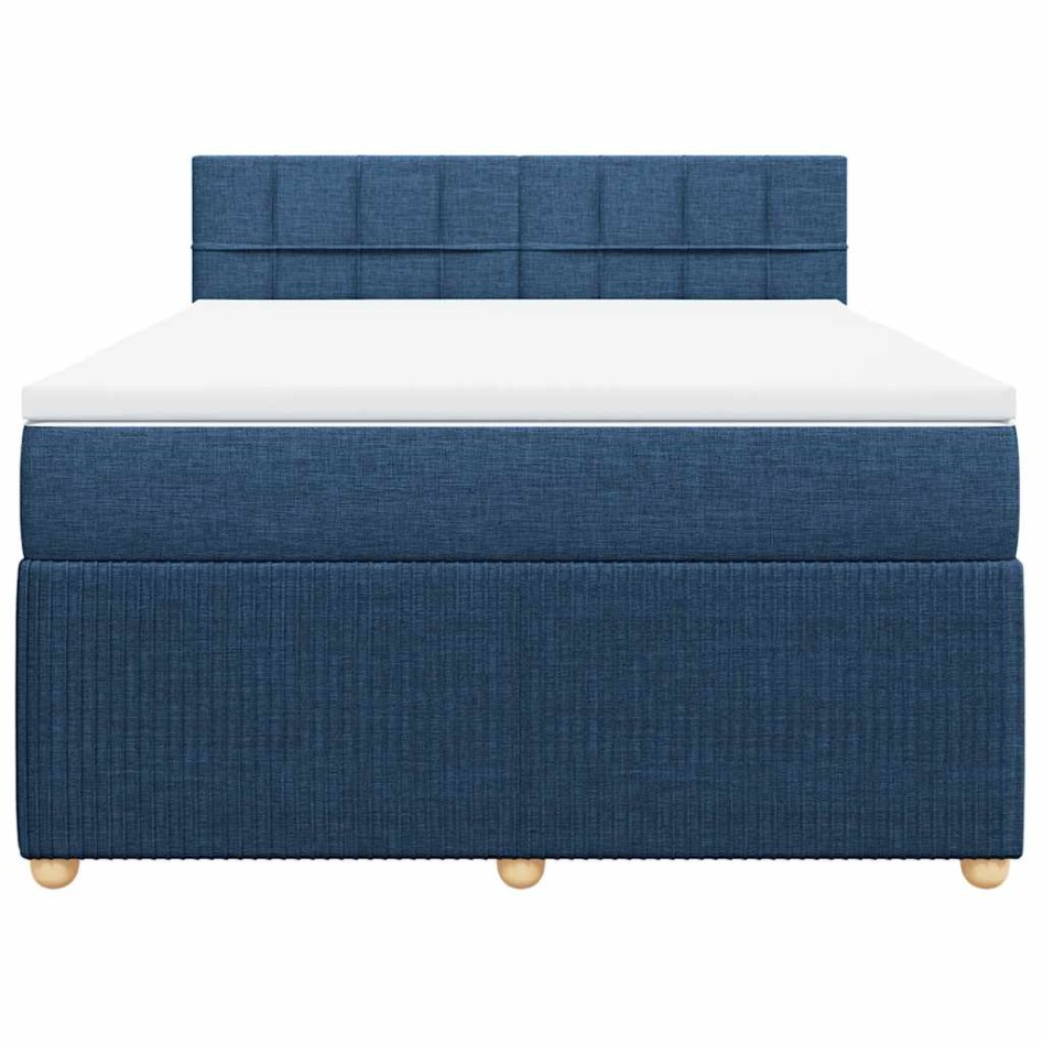 Cama box spring con colchón tela azul 140x190