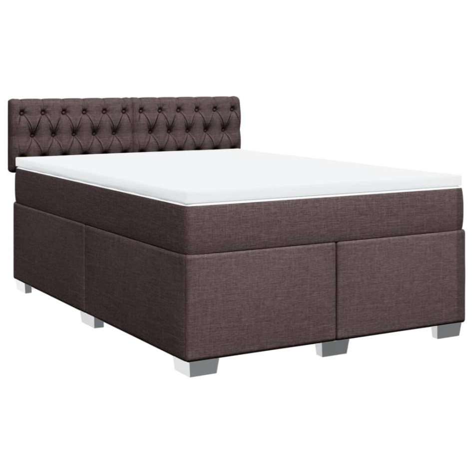 Cama box spring con colchón tela marrón oscuro 140x200