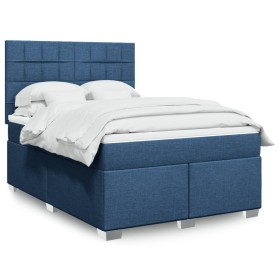 Cama box spring con colchón tela azul 140x200