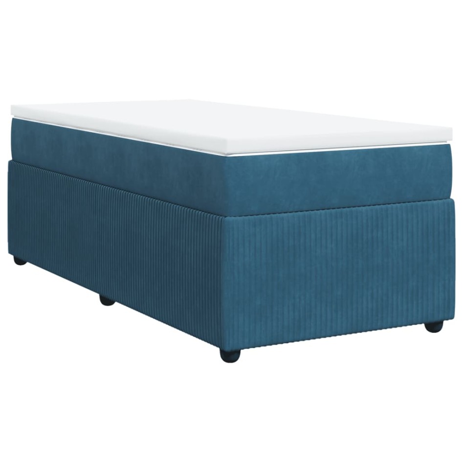Cama box spring con colchón terciopelo azul oscuro 80x200