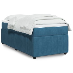 Cama box spring con colchón terciopelo azul oscuro 90x190