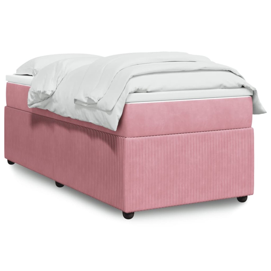 Cama box spring con colchón terciopelo rosa 100x200