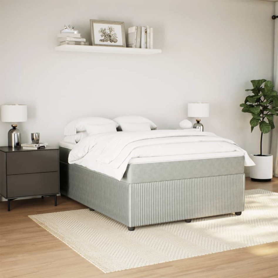 Cama box spring con colchón terciopelo gris claro 160x200