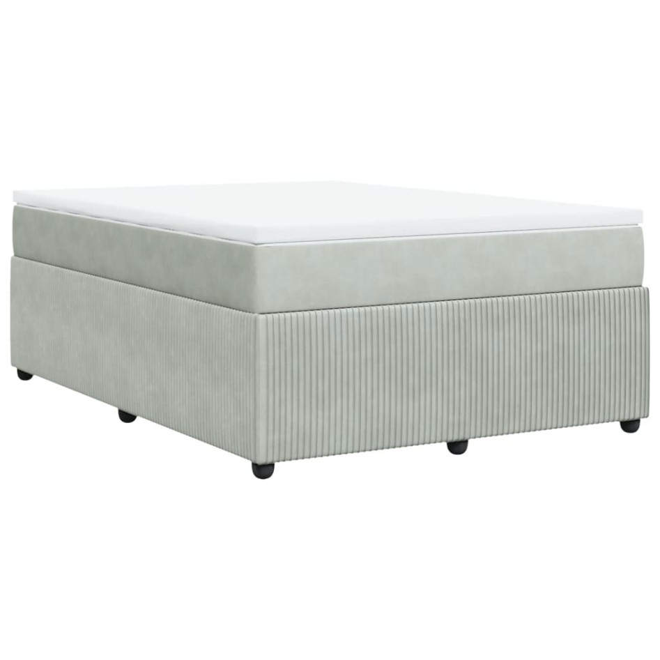 Cama box spring con colchón terciopelo gris claro 160x200