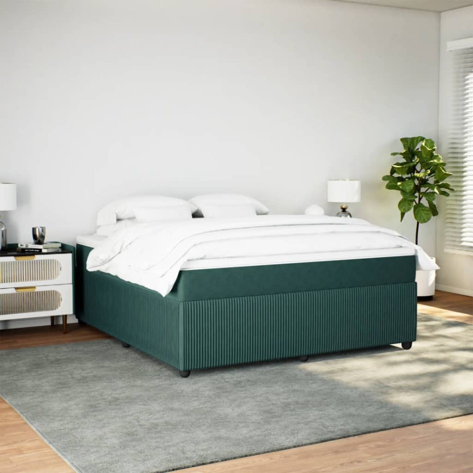 Cama box spring con colchón terciopelo verde oscuro 180x200