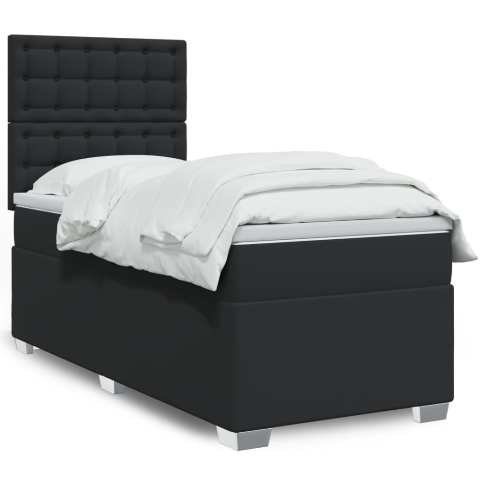 Cama box spring con colchón cuero sintético negro 90x190