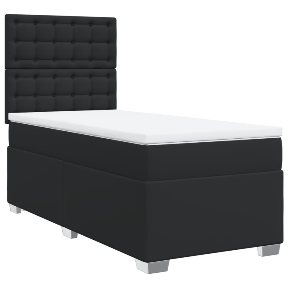 Cama box spring con colchón cuero sintético negro 90x190