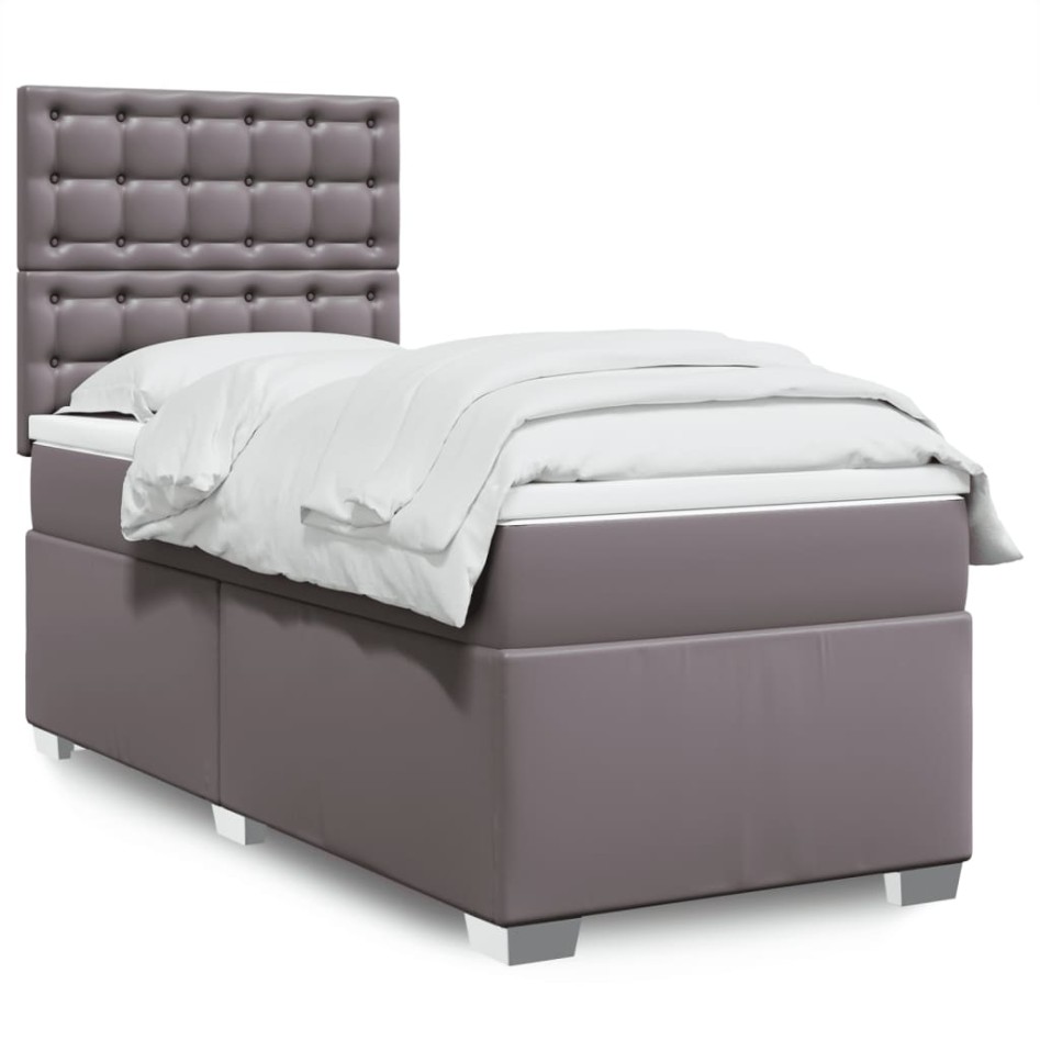 Cama box spring con colchón cuero sintético gris 90x190