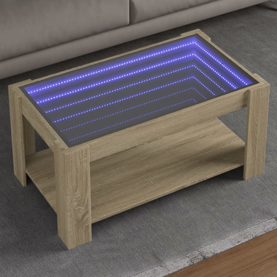 Mesa de centro y LED madera ingeniería roble Sonoma 93x53x45