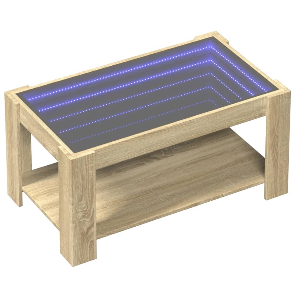 Mesa de centro y LED madera ingeniería roble Sonoma 93x53x45