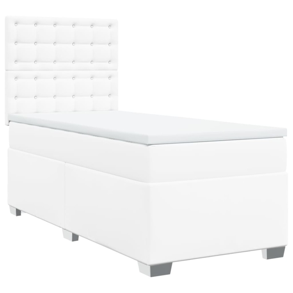 Cama box spring con colchón cuero sintético blanco 100x200