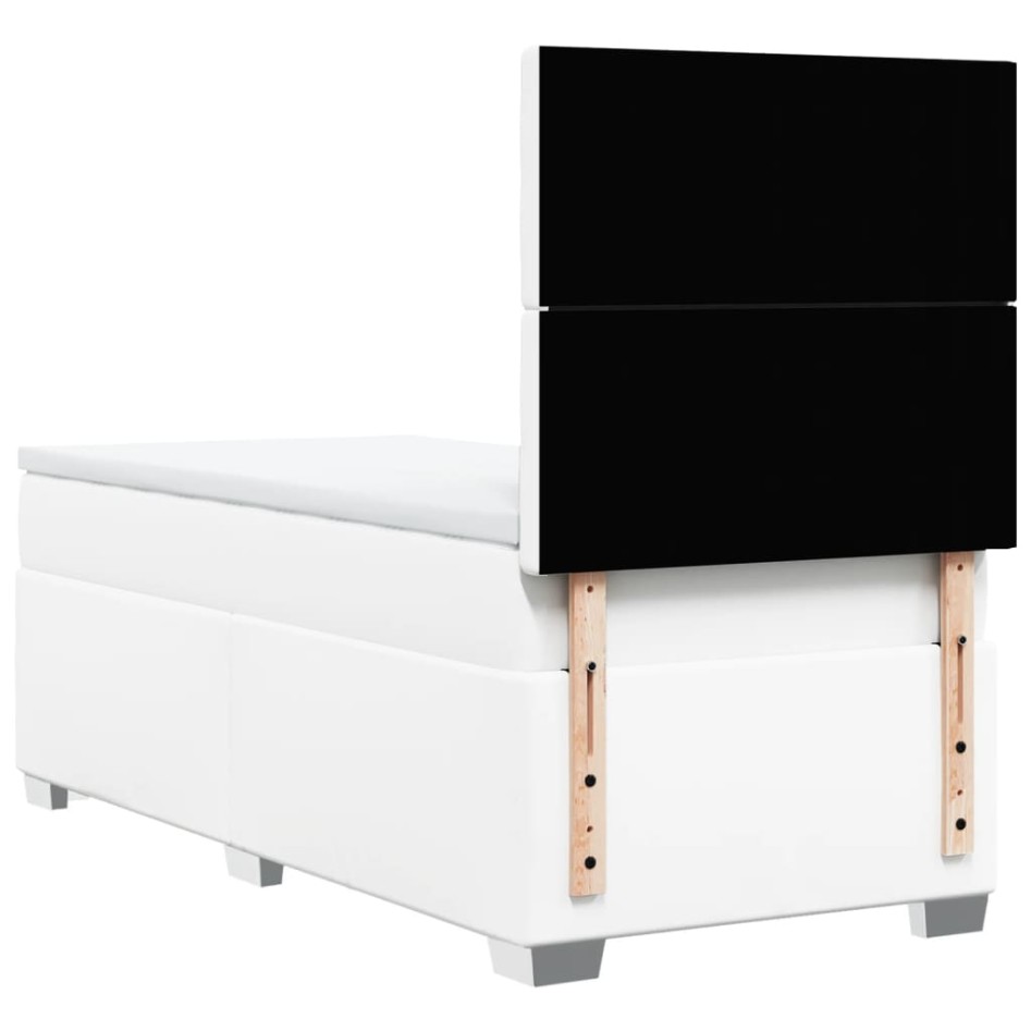Cama box spring con colchón cuero sintético blanco 100x200