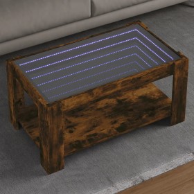 Mesa de centro y LED madera ingeniería roble ahumado