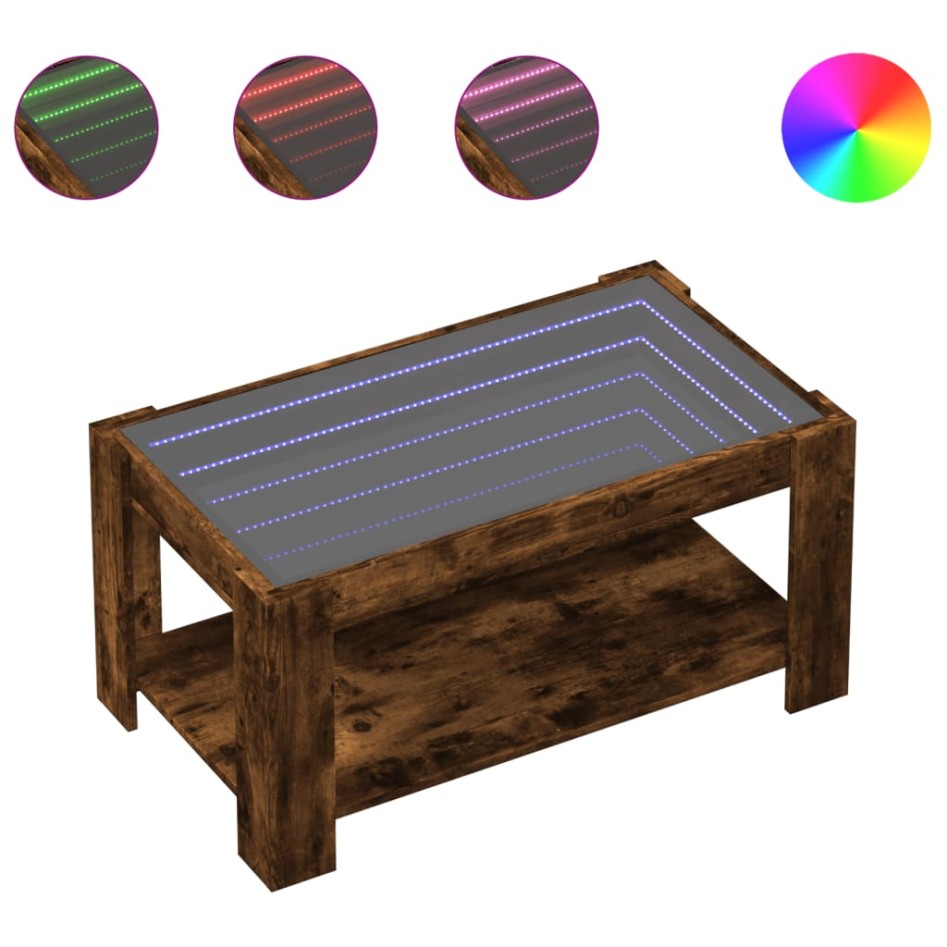 Mesa de centro y LED madera ingeniería roble ahumado