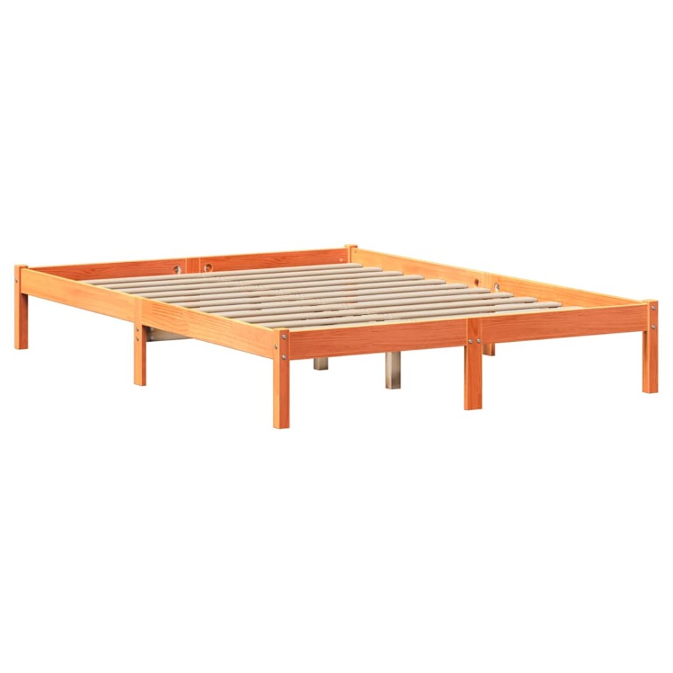 Cama sin colchón madera maciza de pino marrón cera 140x200