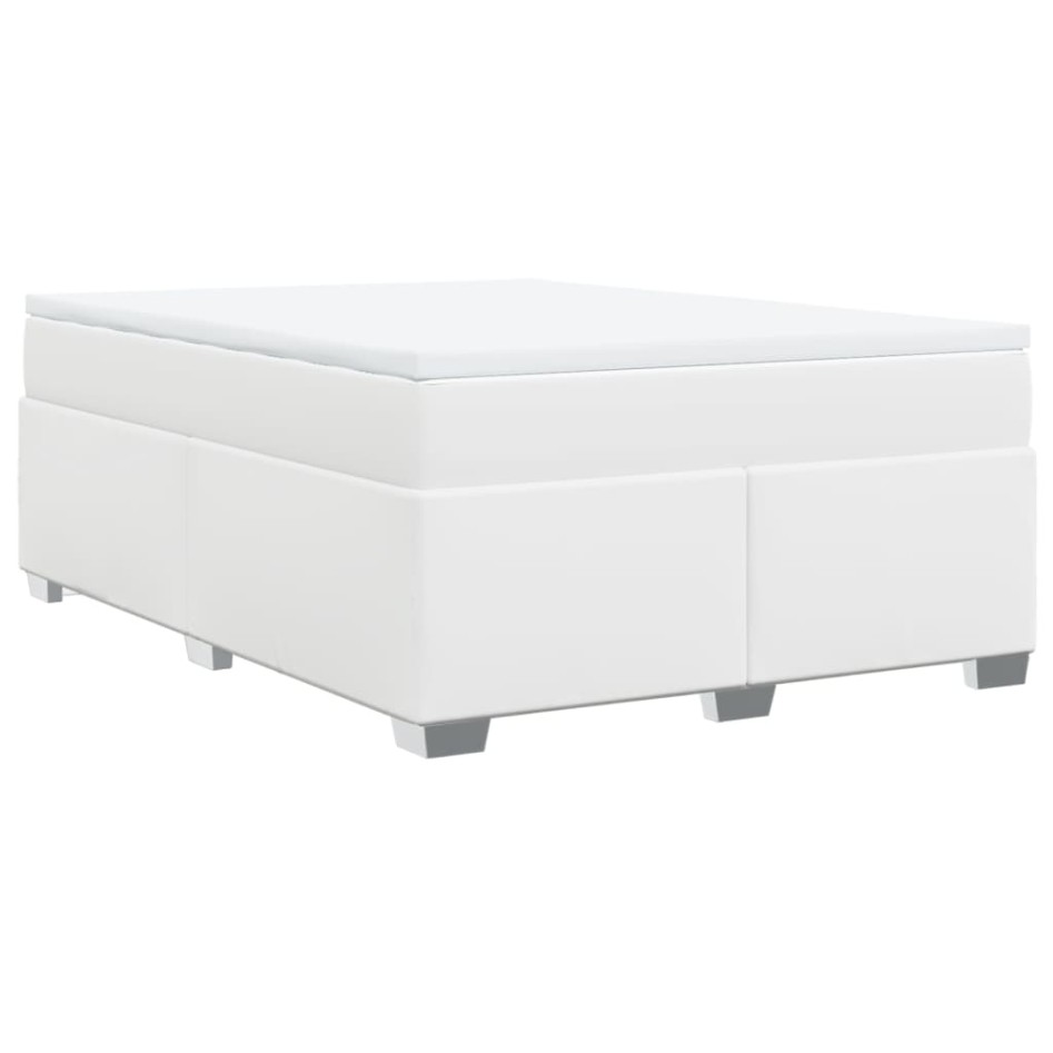 Cama box spring con colchón cuero sintético blanco 140x190