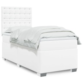 Cama box spring con colchón cuero sintético blanco 90x190