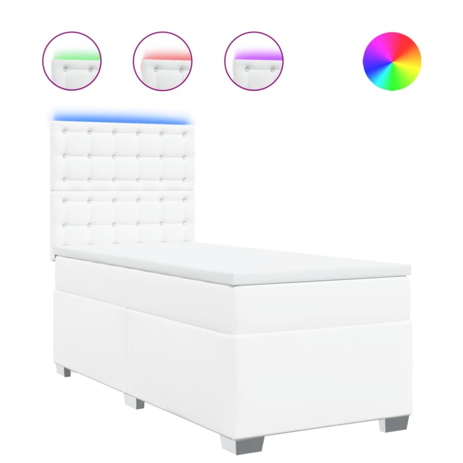 Cama box spring con colchón cuero sintético blanco 90x190