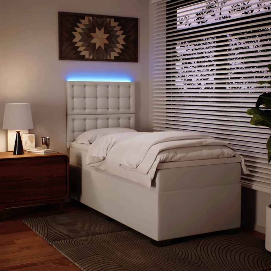 Cama box spring con colchón cuero sintético blanco 90x190