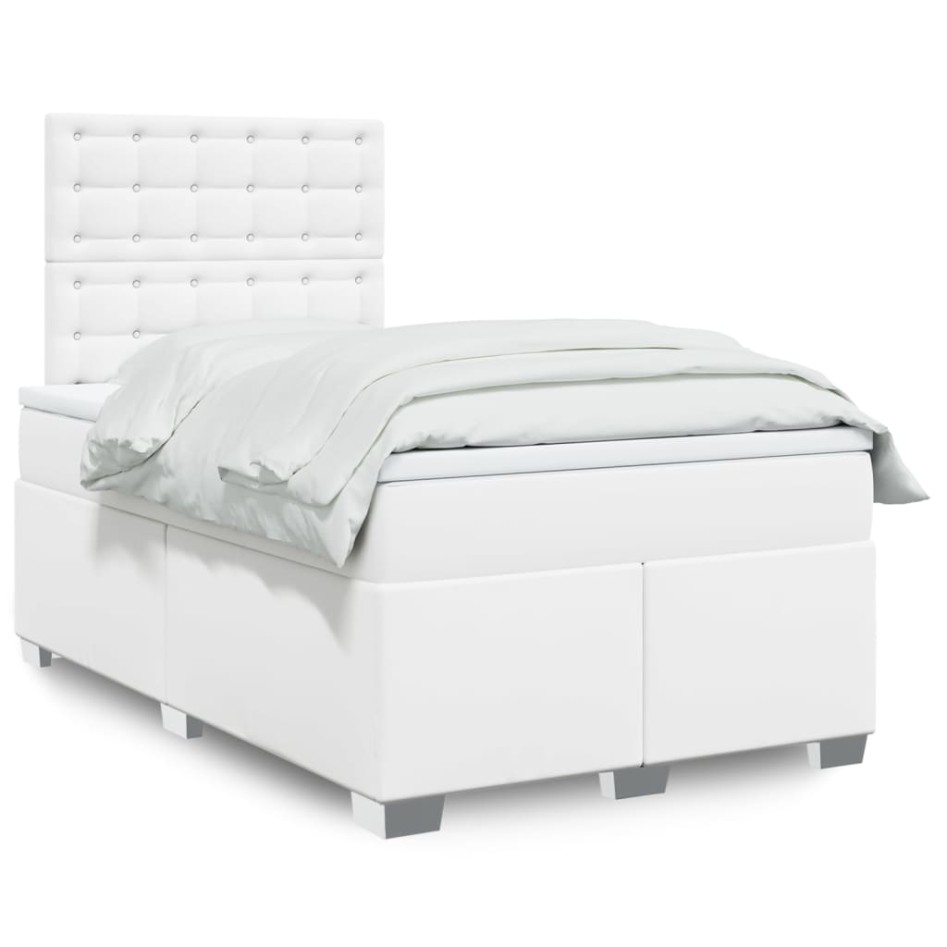 Cama box spring con colchón cuero sintético blanco 120x190
