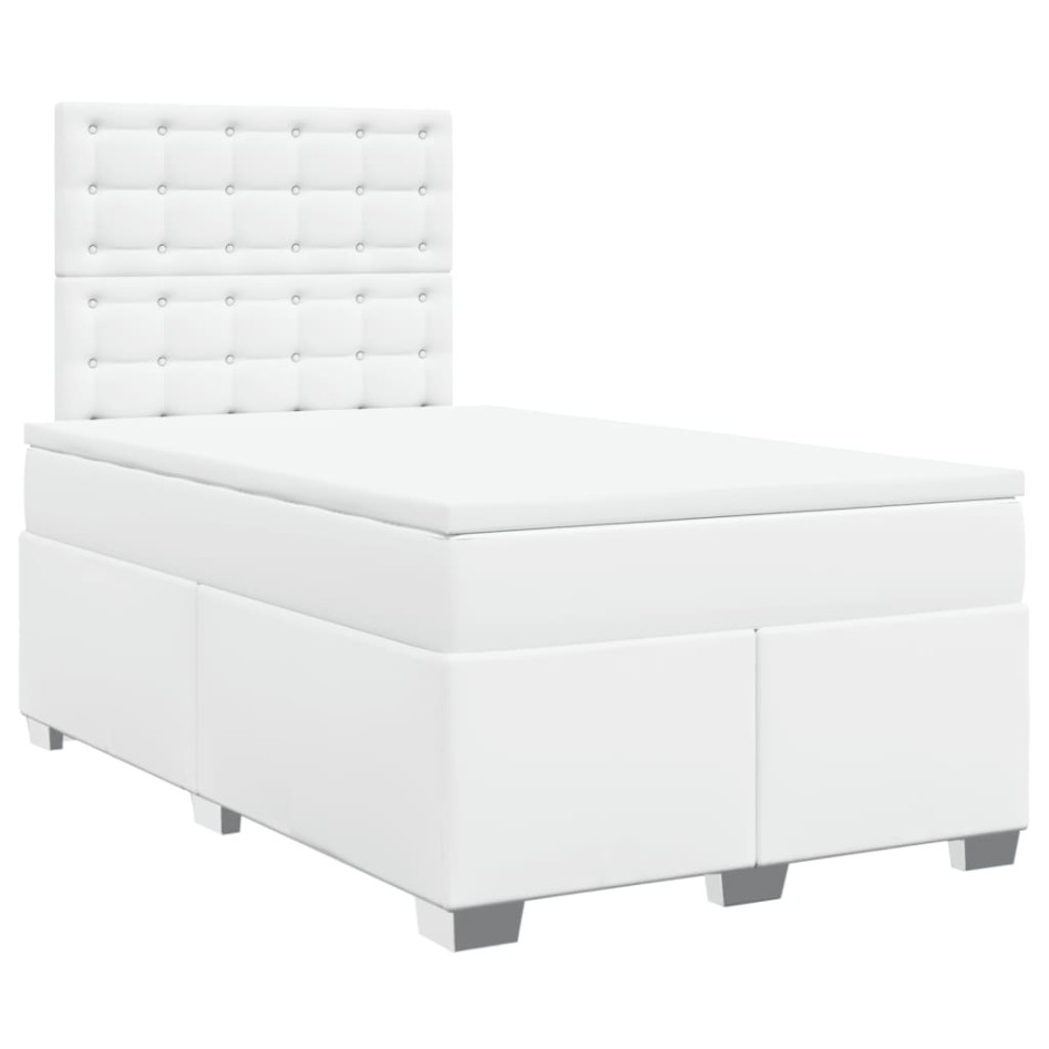 Cama box spring con colchón cuero sintético blanco 120x190