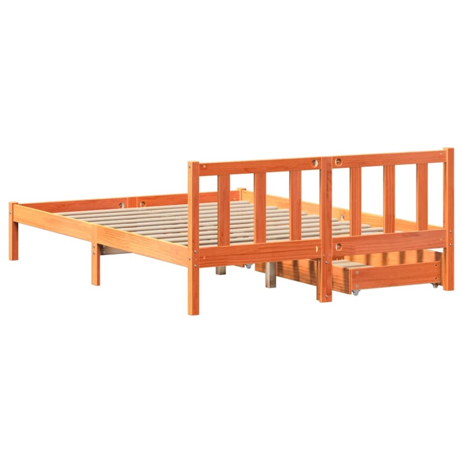 Cama sin colchón madera maciza de pino marrón cera 140x190