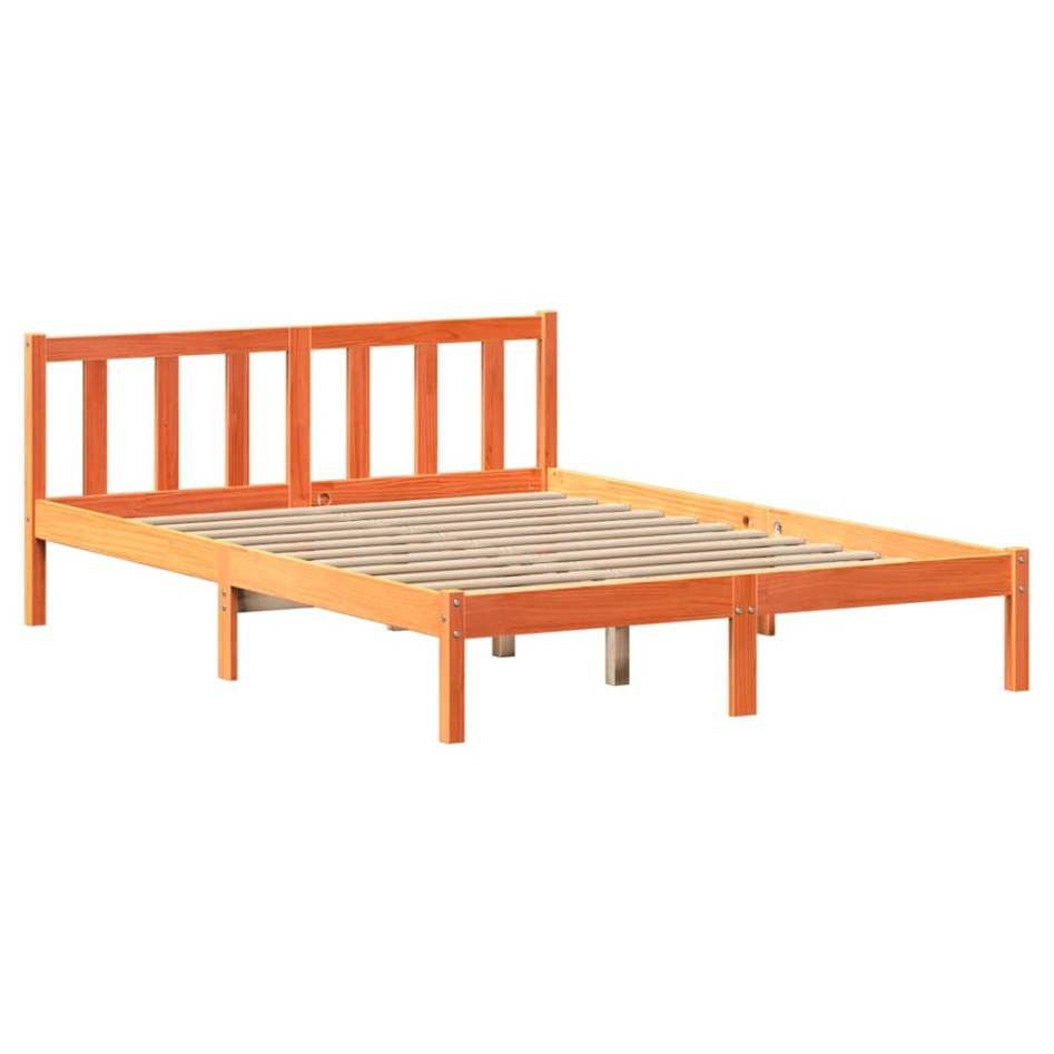 Cama sin colchón madera maciza de pino marrón cera 140x190